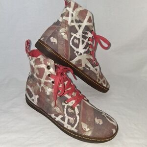 Dr‎ Martens Peace Sign Print Canvas Ankle Fashion Boots